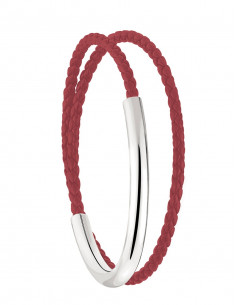 Bracelet petit modèle en Argent massif et cuir rouge Christofle 6757014