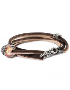 Bracelet Trollbeads en cuir marron et gris clair L5116